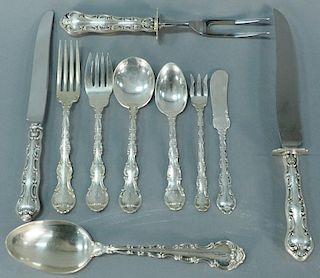 Gorham sterling silver flatware set to include 24 forks, 23 butter knives, 24 knives, 20 dessert forks, 16 cocktail forks, 35