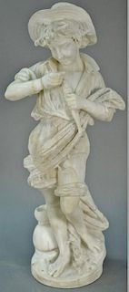 Carved alabaster figure, boy with straw hat holding a fish (repaired).
ht. 31in. Provenance: Property from the Estate of Fran