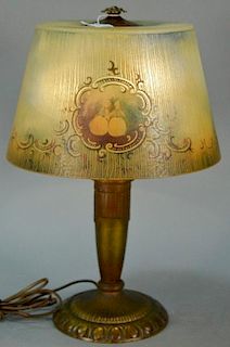 Jefferson reverse painted table lamp, signed on top rim. ht. 21 1/2in., dia. 14in. Provenance: Property from the Estate of Fr