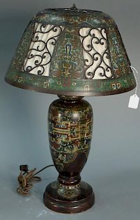 Champleve table lamp with pierce work champleve shade. ht. 26in. Provenance: Property from the Estate of Frank Perrotti Jr. o
