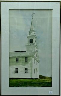 Doug Brega (American, b. 1948), watercolor on paper, "Church in Preston", signed lower left: Doug Brega, matted and framed, 3