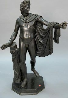 Apollo Belvedere bronze NeoClassical figure, monogrammed on octagon base. ht. 41in.