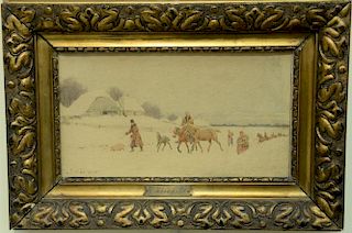 Joseph Kosinski (1753-1821), watercolor, Travelers in Winter Landscape, signed lower left: J. Kosinski, 7" x 12"