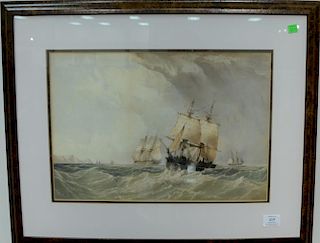 Watercolor on paper, Ships Departing and Coming in from the Sea Before the Storm, unsigned, sight size: 12 1/2" x 18 1/4"