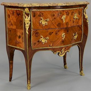Jacques Dubois, Louis XV Satine Amaranth and Bois de Bout marquetry inlaid two drawer commode, Ormolu mounted with original m