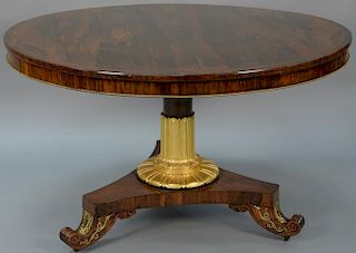 Regency inlaid rosewood and parcel gilt center table, circa 1820