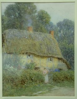 Helen Allingham (1848-1926), watercolor/paper, "A Berkshire Cottage", signed lower left: H. Allingham, inscribed on backboard