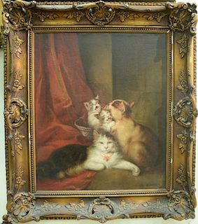 Louis Eugene Lambert (1825-1900), oil on canvas, "Happy Family", Family of Cats, signed lower left: L
