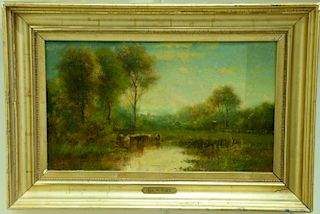 James McDougal Hart (1828-1901), oil on panel, Late Summer Landscape with Cows, signed and dated lower right: James M