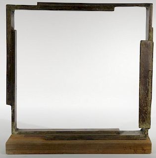 Bruno Romeda (1933-2017), bronze on wood base, untitled square, signed, bronze: ht. 16 1/2in., wd. 17 1/2in., dp. 2in., base: