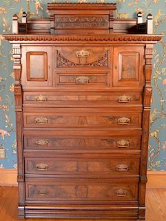 Victorian walnut lockside chest with gallery having two doors and 7 drawers. ht. 76in., wd. 49in. Provenance: Property from t