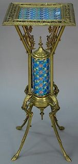 Brass fern stand with enameled top and cylinder in base. ht. 31in., top: 13" x 13" Provenance: Property from the Estate of Fr