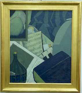 Belle goldschlager Baranceanu (1902-1988), oil on canvas, Still Life with a Bottle, signed lower right: Baranceanu, 28" x 24"