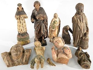 Ten piece lot of carved wood figures, ht