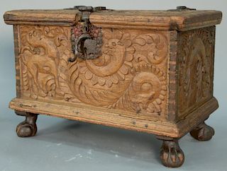 Continental carved lift top box on ball and claw feet. ht. 12 1/2in., top: 10 1/2" x 18" Provenance: Property from the Estate