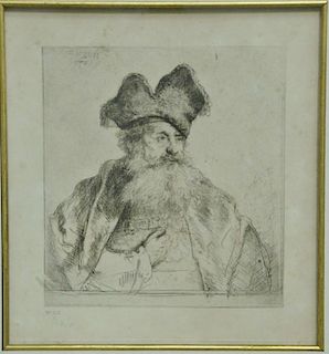 After Rembrandt Van Rijn (1606-1669), etching, Old Man with Divided Fur Cap, marked in plate top left: Rembrandt, marked in p