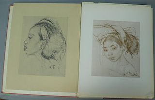 Nicolai Fechin (1881-1955) portfolio of fourteen lithographs, 1946 from Northridge House, encased in red folio, 19 1/2" x 15