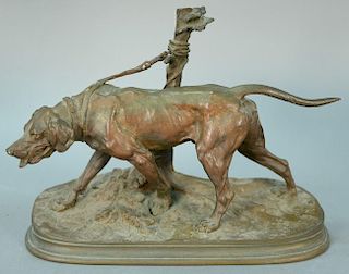 Pierre Jules Mene (1810-1879), bronze, "Chien Limier" Bloodhound, signed on base: P