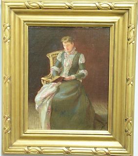 Attributed to Charles Waltensperger (1870-1931) oil on artist board Woman Reading unsigned 14" x 11"