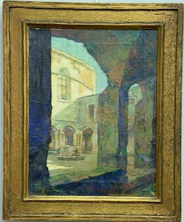 Frederic Tellander (1878-1968), oil on canvas, "Sunlight and Shadow" Venetian Courtyard, signed lower right: Frederic Telland