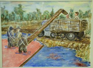 Rex Goreleigh (1902-1986) watercolor Loading the Truck at the Cranberry Bog signed lower right: Goreleigh 81 sight size 16 1/