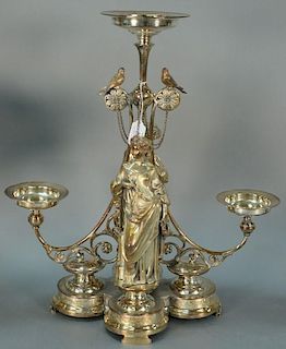 Victorian figural epergne having two classical standing woman base. (no crystal dishes available). ht. 20in., wd. 19in. Prove