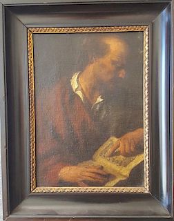Old Master Dutch Painting Old Man Reading Book