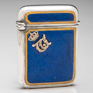 .900 Silver and Blue Enamel Match Safe
