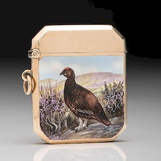 Deakin & Francis 9K Gold Match Safe with Enameled Grouse