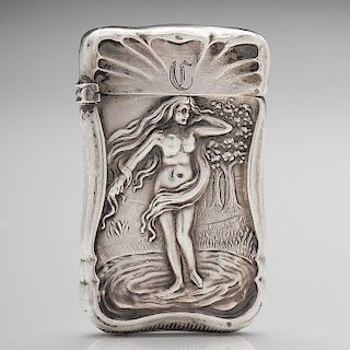 Sterling Match Safe with Art Nouveau Maiden in Water