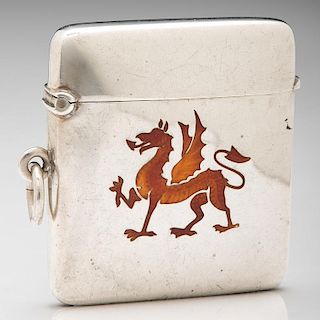 English Sterling Match Safe with Enameled Dragon