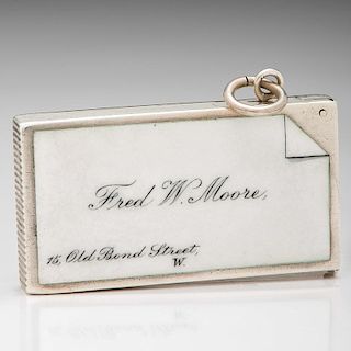 English Sterling Presentation Match Safe with Calling Card Motif