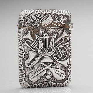 French Silver Match Safe with Musical Instruments