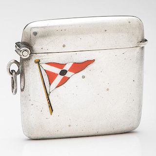 German Silverplate Match Safe with Boat Flag