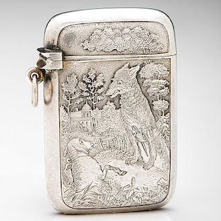 French Silver Match Safe with Fox and Sheep