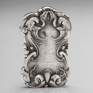 Silverplate Match Safe with Birds and Dolphins Decoration