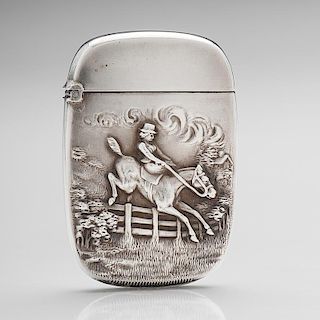 American Sterling Match Safe with Foxhunt Decoration