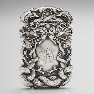 American Sterling Match Safe with Snake and Dragon Decoration