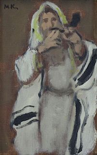 KATZ, Mane. Oil on Canvas. Rabbi Blowing a Shofar.