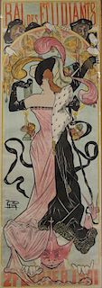 French Lithograph Poster "Bal des Etudiants" 1901.
