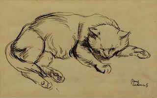 CADMUS, Paul. Ink on Vellum. "Cat" 1927