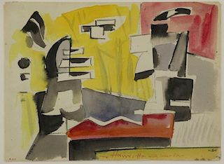 DREWES, Werner. Watercolor on Paper. Abstract