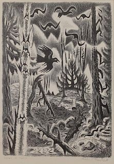 BURCHFIELD, Charles. Lithograph "Crows in March"