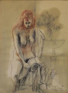 BROWNE, Byron. Seated Nude, 1957. Charcoal, Red