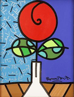 BRITTO, Romero. "Red Tulip" Acrylic on Canvas.