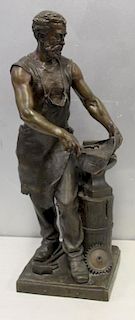 STEUER. Bernard Large Signed Bronze "Blacksmith".