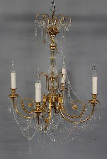 Fine Quality Gilt Bronze and Crystal Chandelier.