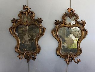 Pair of Antique Venetian Giltwood Mirrors/Sconces