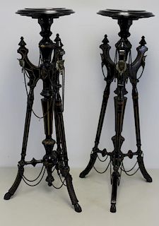 Pair of Victorian Lacquer and Gilt Decorated