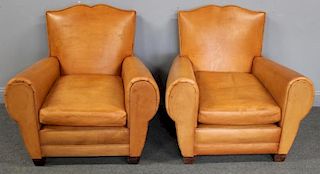 Pair of Art Deco Style Leather Upholstered Club